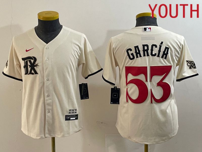 Youth Texas Rangers 53 Garcia Cream City Edition 2024 Nike Game MLB Jersey style 1